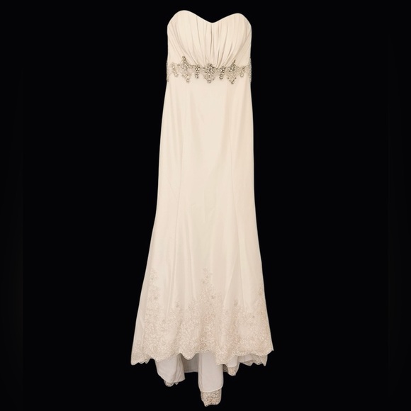 Allure Bridals Fit & Flare Embellished Satin Ivory Dress Wedding Bridal Gown - Picture 3 of 8